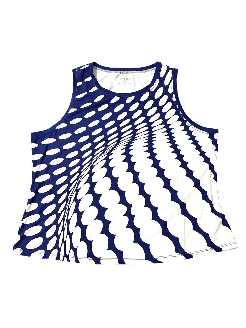 Acegolfs Women Tank Top XXXL Blue White Geometric Optical Illusion Athletic NWT